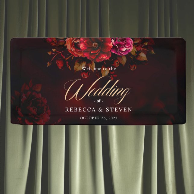 Elegant moody romantic black red floral wedding  banner (Creator Uploaded)