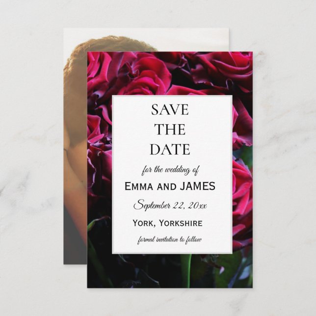 Elegant Moody Romantic Roses Floral Photo  Save The Date (Front/Back)