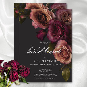 Elegant Moody Rust & Burgundy Floral Bridal Brunch Invitation