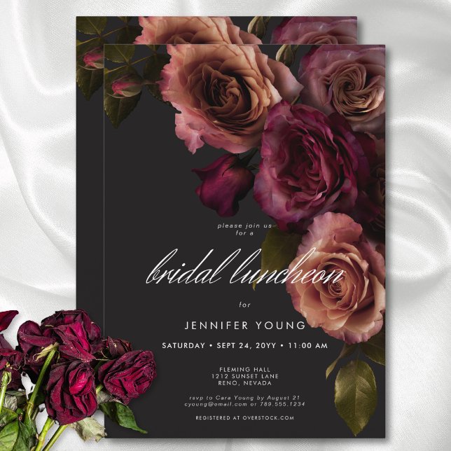 Elegant Moody Rust & Burgundy Floral Bridal Lunch Invitation (Elegant Moody Rust & Burgundy Floral Bridal Lunch Invitation)