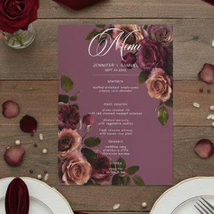 Elegant Moody Soft Rust & Burgundy Floral Wedding Menu