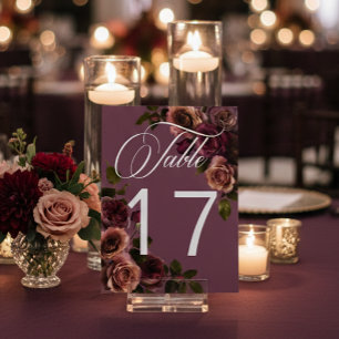 Elegant Moody Soft Rust & Burgundy Floral Wedding Table Number