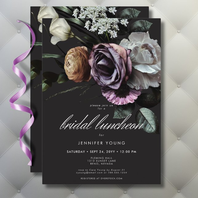 Elegant Moody Twilight Muted Floral Bridal Lunch Invitation (Elegant Moody Twilight Muted Floral Bridal Lunch Invitation)