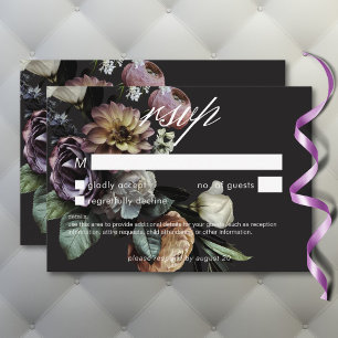 Elegant Moody Twilight Muted Floral No Dinner RSVP Card