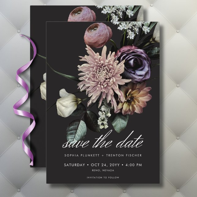 Elegant Moody Twilight Muted Floral Wedding Save The Date (Elegant Moody Twilight Muted Floral Wedding Save The Date)