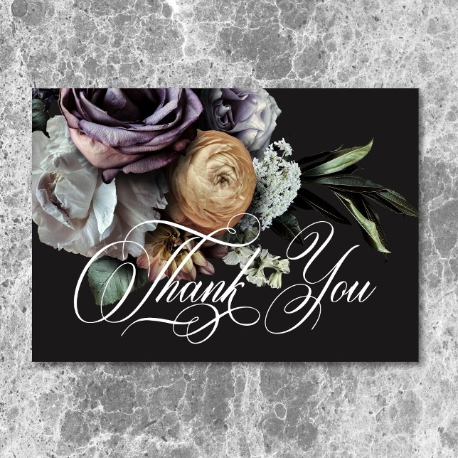 Elegant Moody Twilight Muted Floral Wedding Thank You Card (Elegant Moody Twilight Muted Floral Wedding Thank You Card)