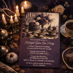 Elegant Moody Twilight Winter Tea Party Invitation
