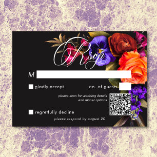 Elegant Moody Vibrant Harvest Floral QR Code RSVP Card