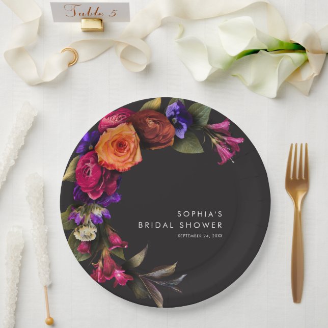 Elegant Moody Vibrant Harvest Floral Shower Paper Plate (Wedding)