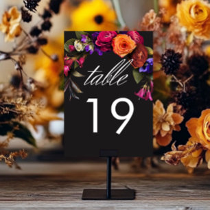 Elegant Moody Vibrant Harvest Floral Table Number