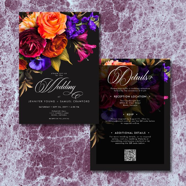 Elegant Moody Vibrant Harvest Floral Two Sided Invitation (Elegant Moody Vibrant Harvest Floral Two Sided Invitation)