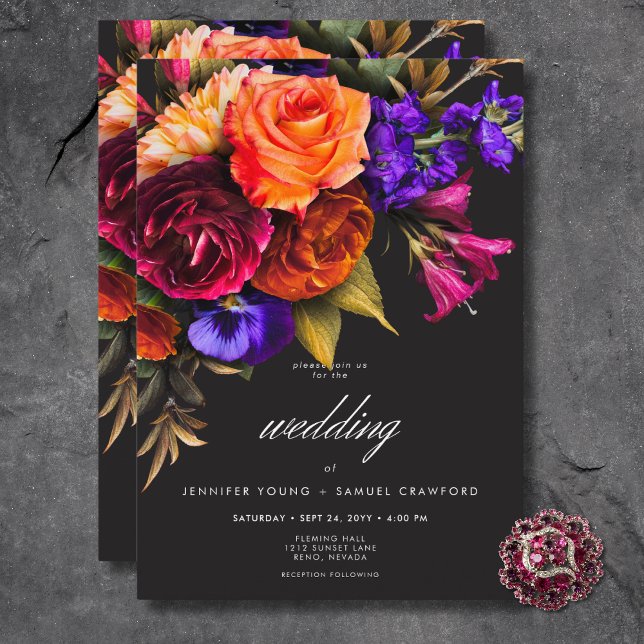 Elegant Moody Vibrant Harvest Floral Wedding Invitation (Elegant Moody Vibrant Harvest Floral Wedding Invitation)