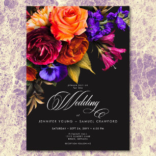 Elegant Moody Vibrant Harvest Floral Wedding Invitation