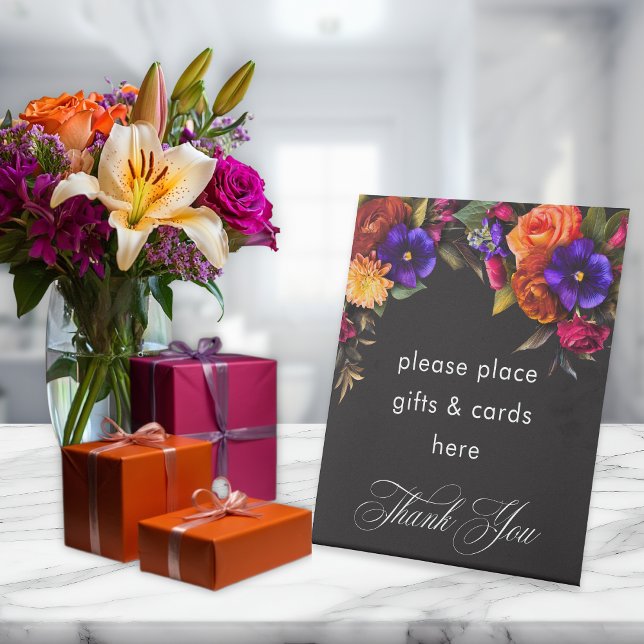 Elegant Moody Vibrant Harvest Floral Wedding Pedestal Sign (Creator Uploaded)