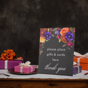 Elegant Moody Vibrant Harvest Floral Wedding Pedestal Sign