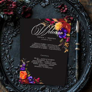Elegant Moody Vibrant Harvest Floral Wedding Programme