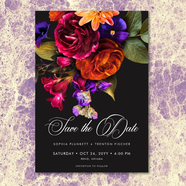 Elegant Moody Vibrant Harvest Floral Wedding Save The Date (Elegant Moody Vibrant Harvest Floral Wedding Save The Date)