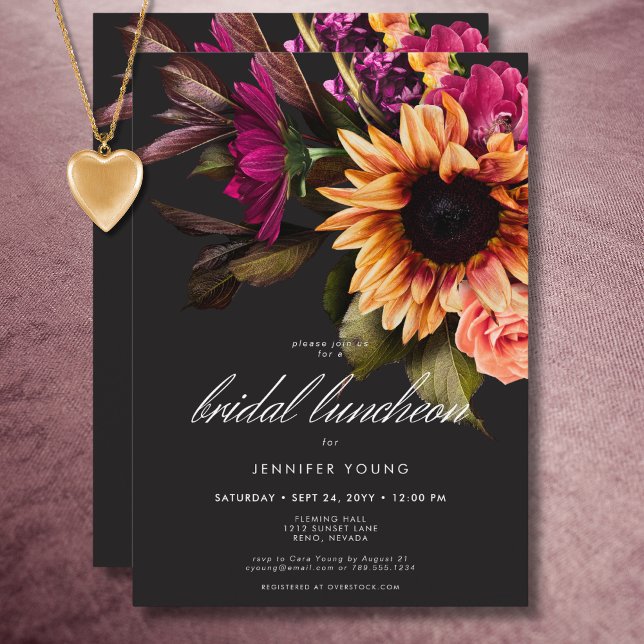 Elegant Moody Vibrant Sunset Floral Bridal Lunch Invitation (Elegant Moody Vibrant Sunset Floral Bridal Lunch Invitation)
