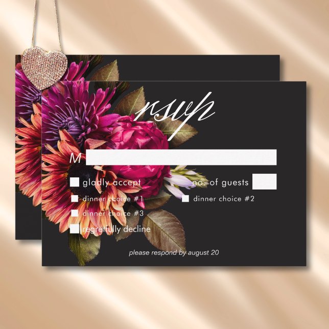 Elegant Moody Vibrant Sunset Floral Dinner RSVP Card (Elegant Moody Vibrant Sunset Floral Dinner RSVP Card)