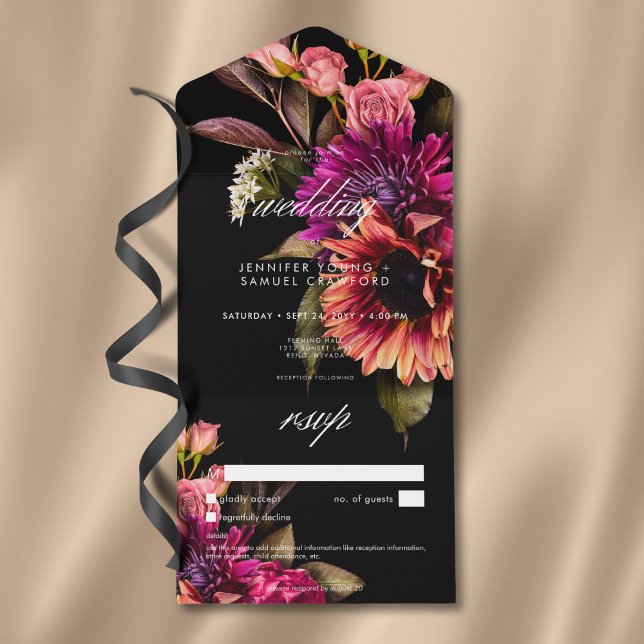 Elegant Moody Vibrant Sunset Floral No Dinner All In One Invitation (Elegant Moody Vibrant Sunset Floral No Dinner All In One Invitation)
