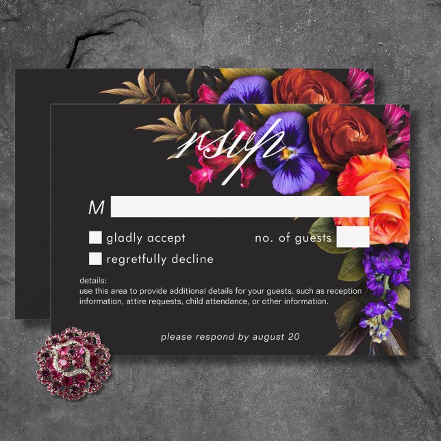 Elegant Moody Vibrant Sunset Floral No Dinner RSVP Card (Elegant Moody Vibrant Sunset Floral No Dinner RSVP Card)
