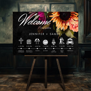 Elegant Moody Vibrant Sunset Floral Order of Event Poster