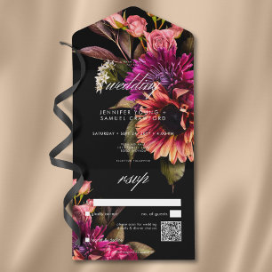 Elegant Moody Vibrant Sunset Floral QR Code All In One Invitation