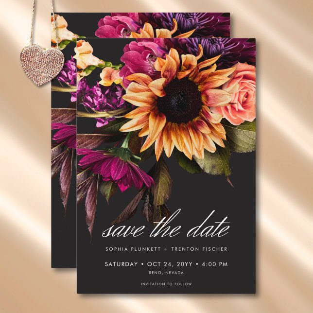 Elegant Moody Vibrant Sunset Floral Wedding Save The Date (Elegant Moody Vibrant Sunset Floral Wedding Save The Date)