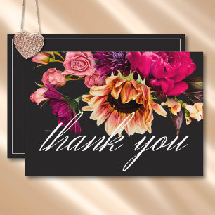 Elegant Moody Vibrant Sunset Floral Wedding Thank You Card