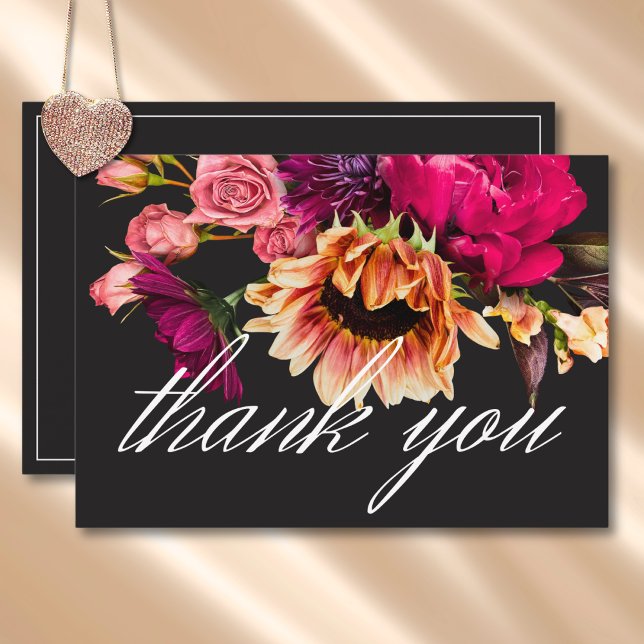 Elegant Moody Vibrant Sunset Floral Wedding Thank You Card (Elegant Moody Vibrant Sunset Floral Wedding Thank You Card)