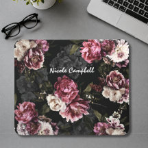 Elegant Moody White Rose Floral Monogram Desktop