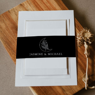 Elegant Moon and Stars Black and White Wedding Invitation Belly Band
