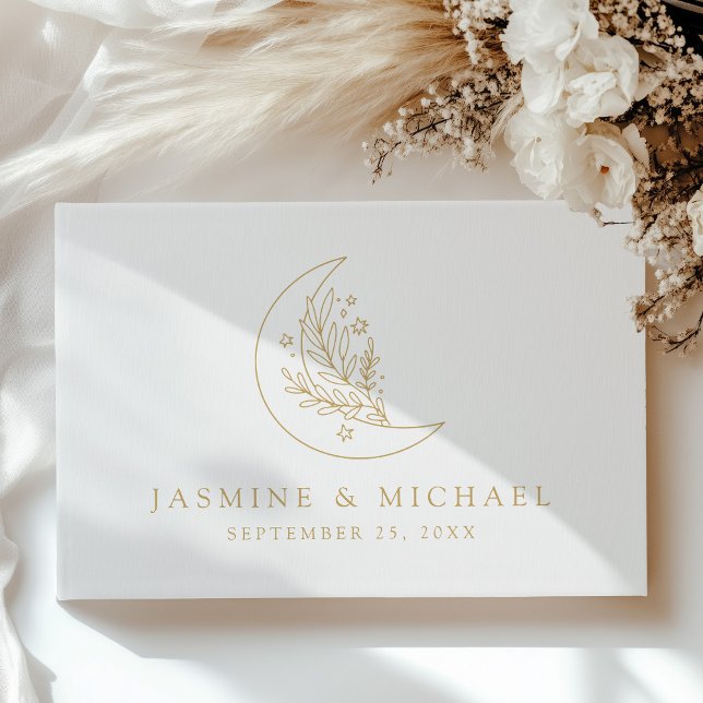 Elegant Moon and Stars Gold Photo Wedding Guest Book (Creator Uploaded)