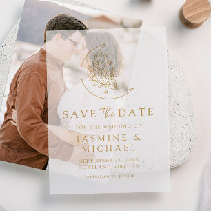 Elegant Moon and Stars Gold Save The Date Vellum Invitations