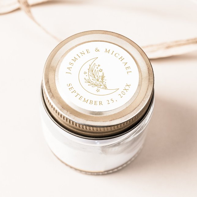 Elegant Moon and Stars Gold Wedding Favour Classic Round Sticker (Creator Uploaded)