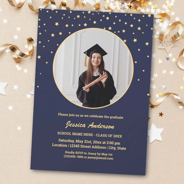 Elegant Moon and Stars Graduate Photo Graduation Invitation (Creator Uploaded)