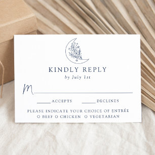 Elegant Moon and Stars Navy Meal Choice Wedding RSVP Card