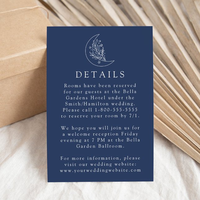 Elegant Moon and Stars Navy Wedding Details Enclosure Card (Creator Uploaded)