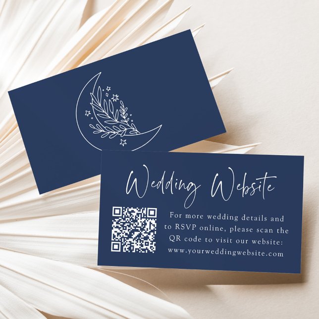 Elegant Moon and Stars Navy Wedding Website Enclosure Card (Creator Uploaded)