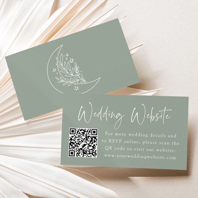 Elegant Moon and Stars Sage Green Wedding Website Enclosure Card (Creator Uploaded)