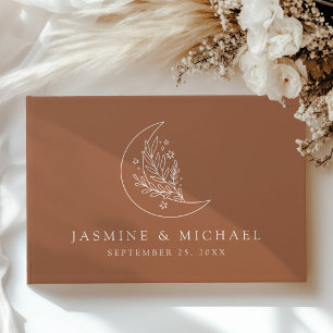 Elegant Moon and Stars Terracotta Photo Wedding Guest Book