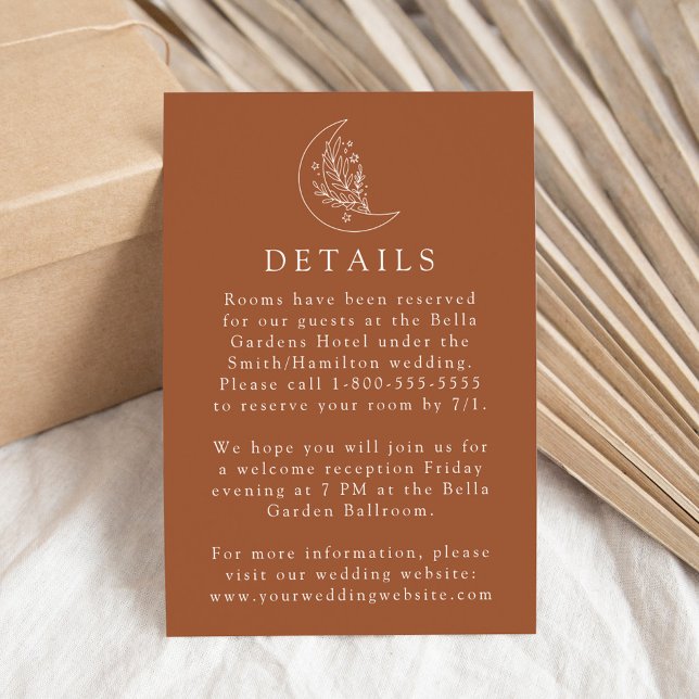 Elegant Moon and Stars Terracotta Wedding Details Enclosure Card (Creator Uploaded)