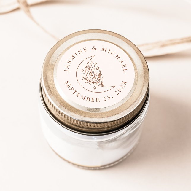 Elegant Moon and Stars Terracotta Wedding Favour Classic Round Sticker (Creator Uploaded)