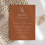 Elegant Moon and Stars Terracotta Wedding Menu<br><div class="desc">Designed to coordinate with our Elegant Botanical Moon and Stars wedding collection,  this boho wedding menu features a cream line art illustration of a moon adorned with stars and foliage set against a terracotta background. Personalise the moon wedding menu with your names,  wedding date,  and curated menu offerings.</div>