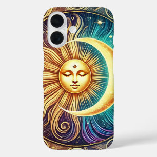 Elegant Moon and Sun Celestial Art iPhone 16 Case