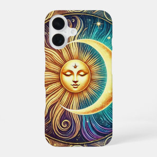 Elegant Moon and Sun Celestial Art iPhone 16 Case