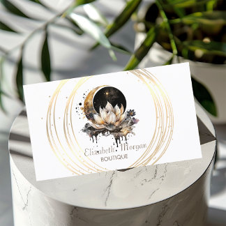 Elegant Moon Gold Circles Lotus Business Card