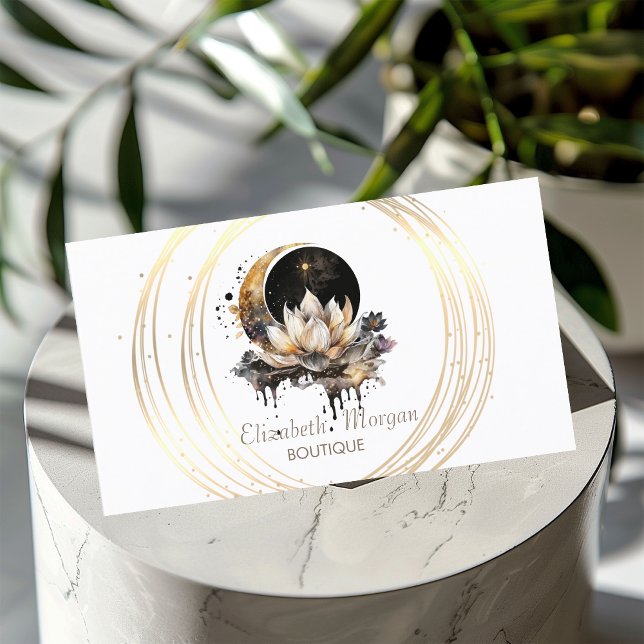 Elegant Moon Gold Circles Lotus Business Card (Creator Uploaded)