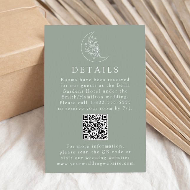 Elegant Moon Sage Green Wedding Details QR Code Enclosure Card (Creator Uploaded)