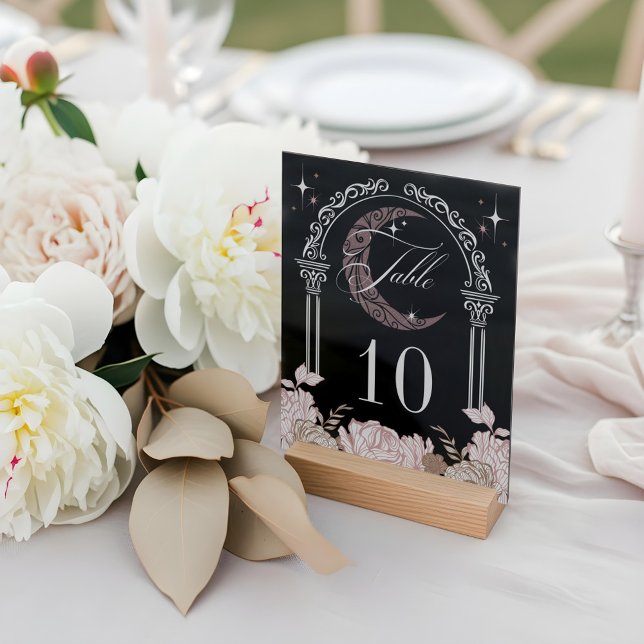 Elegant Moon Stars Floral Quinceañera Table Number Acrylic Sign (Elegant Moon Stars Floral Quinceañera Table Number Acrylic Sign)